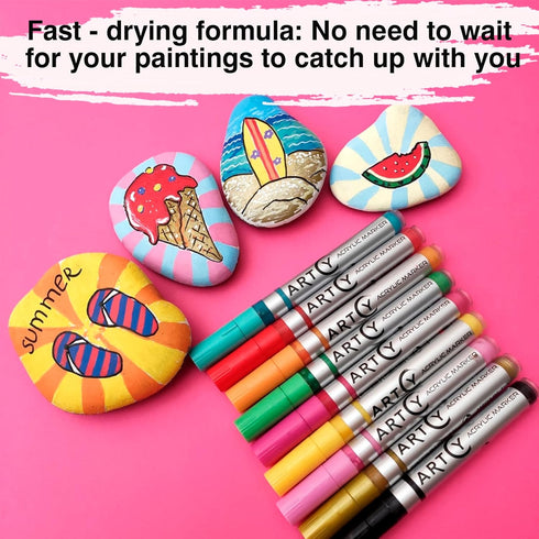 Acrylic Paint Pens - 12 Acrylic Paint Markers Medium Tip (2mm) | Great for Rock Painting, Canvas, Glass, Porcelain, Fabric, Paper, Pottery and Pla...