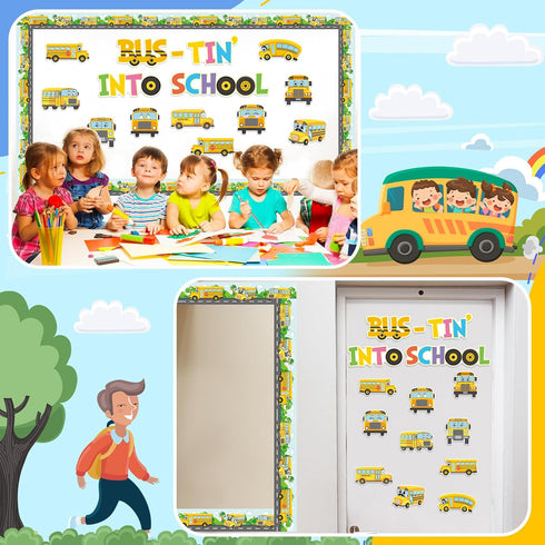TaoBary 70 Pcs School Bus Bulletin Board Cutouts Decor School Bus Cut Outs Themed Classroom Bulletin Board Supplies Decoration Set for Party Schoo...