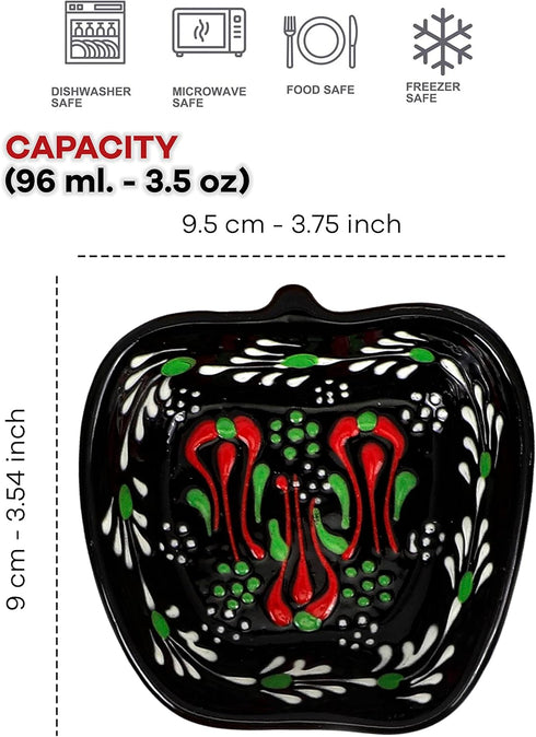 6pcs Hand Painted Turkish Ceramic Snack Bowls - 3.35''/8.5cm-74ml/2.5 oz - Mix Color Decorative Design Multi-Purpose (Apple)...