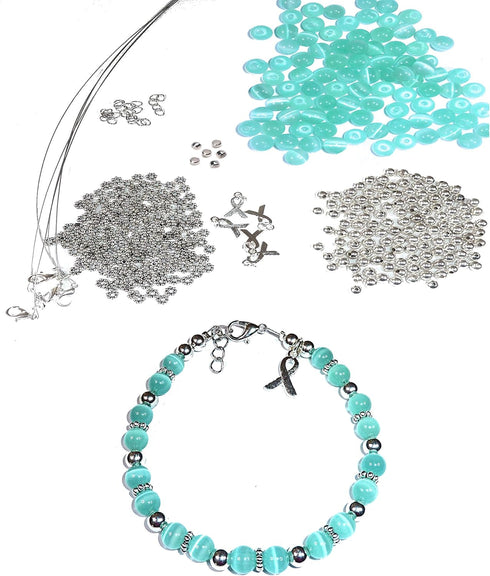 Hidden Hollow Beads DIY Craft Beading Kit, Everything to Make Cancer Awareness Bracelets, Uses Wire, Crimps and Clasps, Fundraising and Gifts (Ova...