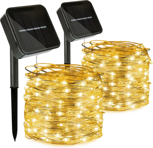 kemooie 2 Packs Solar String Lights, Total 200 LED 66FT 8 Twinkle Modes Warm White Solar Powered Fairy Lights, Waterproof for Outdoor, Tree, Garde...