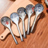 Japanese and Korean Large Ceramic Soup Spoon Set of 5 Hand-Painted Long Handle Rice Spoons...