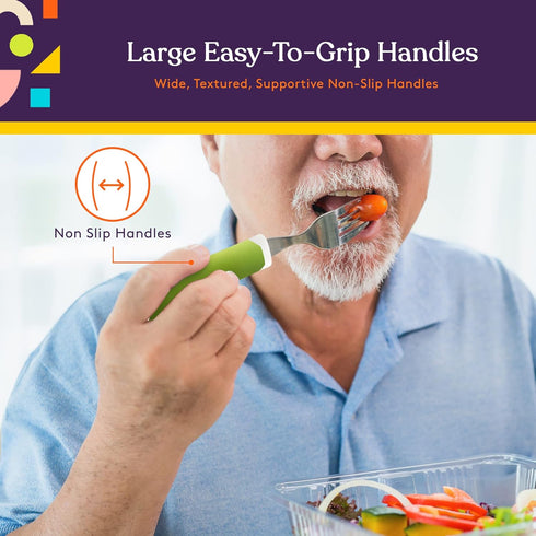 Special Supplies Adaptive Utensils (5-Piece Kitchen Set) Wide, Non-Weighted, Non-Slip Handles for Hand Tremors, Arthritis, Parkinson’s or Elderly ...