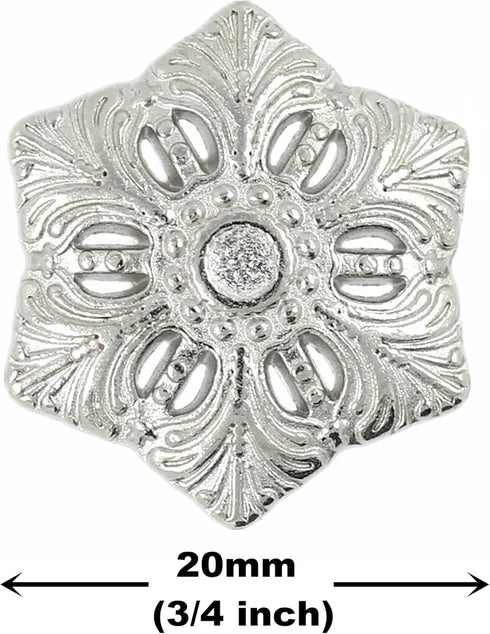 Bezelry 12 Pieces Snowflake Metal Shank Buttons. 20mm (3/4 inch) (Silver)...