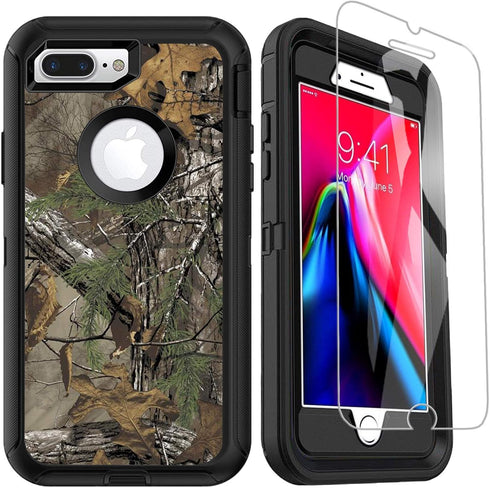 Compatible for iPhone 7 Plus 8 Plus Case with Screen Protector, Full Body Rugged Heavy Duty Camo Case for Men, Shockproof 3-Layer Defender Protect...