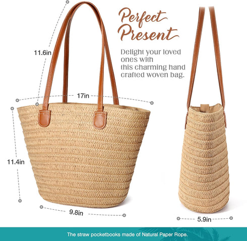 Hommtina Straw Bag Womens Straw Beach Bag Crossbody Shoulder Bags Vacation Purse Straw Purse for Summer...