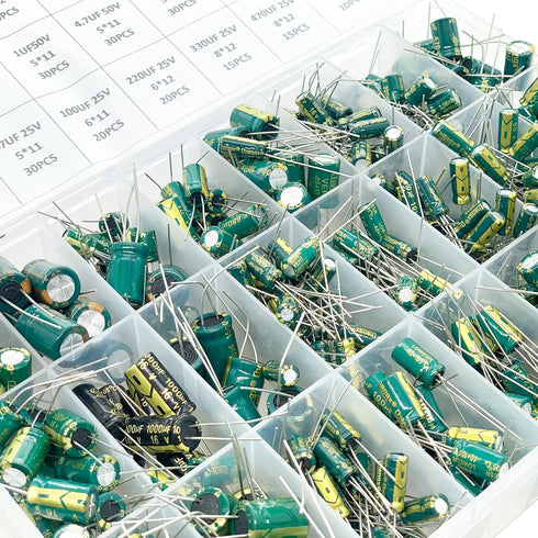 24Value 460Pcs 6.3V-50V Capacitor Assortment Box Kit DIP 1uF-1500uF High Frequency Aluminum Electrolytic Capacitors for Industrial Electrical and ...