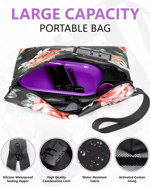Storage Bag with Combination Lock, Water Resistant Carbon Lining Portable Bag File Organizer Enduring Travel Bag Durable and Stylish Great Gift fo...