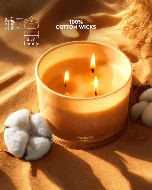 96NORTH Luxury Coconut Soy Candle | Large 3 Wick Jar Candle | Up to 50 Hours Burning Time | Tropical Beach Scented Candles for Home | 100% Natural...