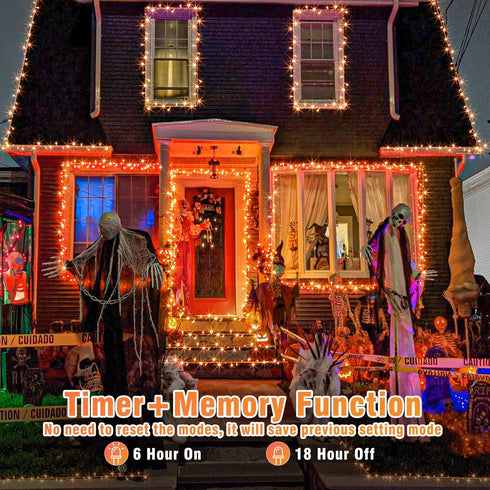 200 LED Halloween Lights Outdoor, 66ft Orange String Lights Indoor 8 Modes Clear Wire, Plug in Waterproof Orange Christmas Lights for Christmas Ha...