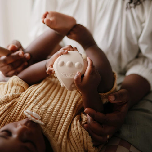 mushie Silicone Dice Press Toy | Baby Sensory Play for 10+ Months (Cambridge Blue/Shifting Sand)...