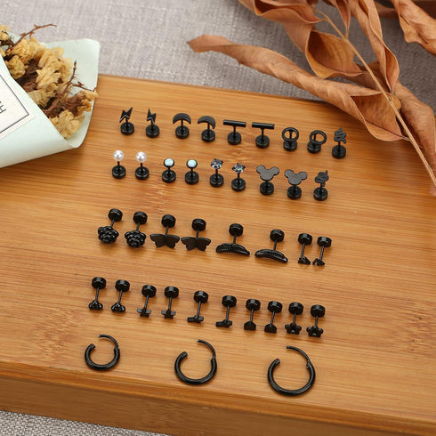 Staligue 21 Pairs Stainless Steel Earrings Set for Women Men Hypoallergenic 20G Flat Back Studs Earrings and Hoop Earrings Set Star Moon flower Sn...
