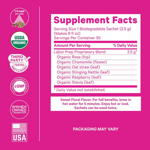 Pink Stork Labor Prep Tea, Organic Red Raspberry Leaf with Chamomile and Rosehip, Caffeine-Free, Pregnancy Must Haves, Labor and Delivery Essentia...