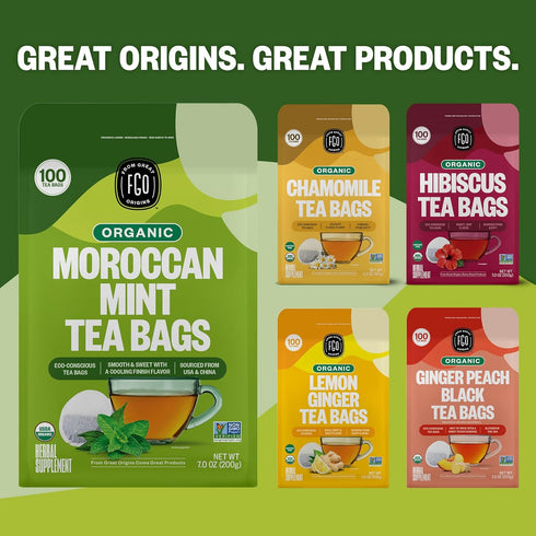 FGO Organic Moroccan Mint Green Tea, 100 Count, Eco-Conscious Tea Bags, Resealable Bag, Packaging May Vary (Pack of 1)...