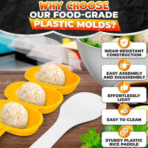 Rice Ball Mold with Paddle Spoon – Rice Ball Maker Mold for Temari Sushi, Yaki-Onigiri – Sushi Plates & DIY Kit, Designed for Creative Presentatio...