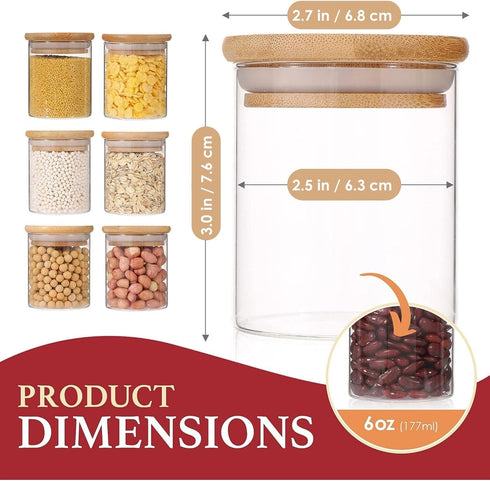 Houseables Glass Spice Jars, Storage Containers, Airtight Bamboo Lid, 12 Pack, 6 oz, Food Canister Sets For Kitchen Counter, Jar, Lids, Flour, Bro...