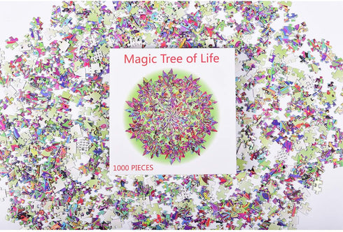 Bgraamiens Puzzle-Magic Tree of Life -1000 Pieces Colorful Leaves Round Mandala Puzzle Color Challenge Jigsaw Puzzles...