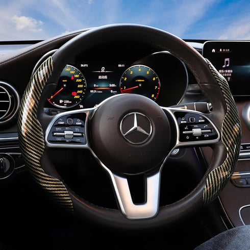 Car Steering Wheel Cover Set Carbon Fiber Upgraded Shock Absorption and Anti Slip Lining, Ultra-Thin and Sweat Absorbing (Yellow Black)...