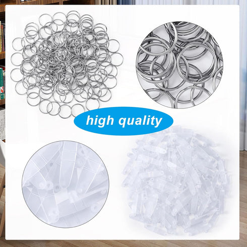 OIIKI 100 Sets Keychain Rings for Crafts, Round Split Key Rings, Metal Keychain Connector with Clear Plastic Snap Tabs, Blanks Key Rings Jump Ring...