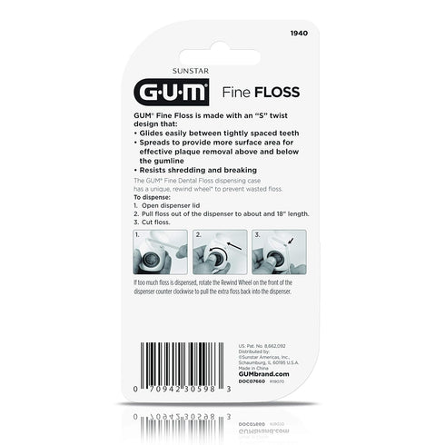 GUM Fine Waxed Dental String Floss, Tight Spaces, Rewindable Dispenser, Mint, 200 Yards...