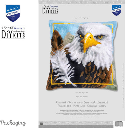 Vervaco Cross stitch Kits for Adults, Cross Stich Kit for Pillow Front for Self-embroidery on 100% cotton, and Emboidery Thread, 15.75 x 15.75 Inc...