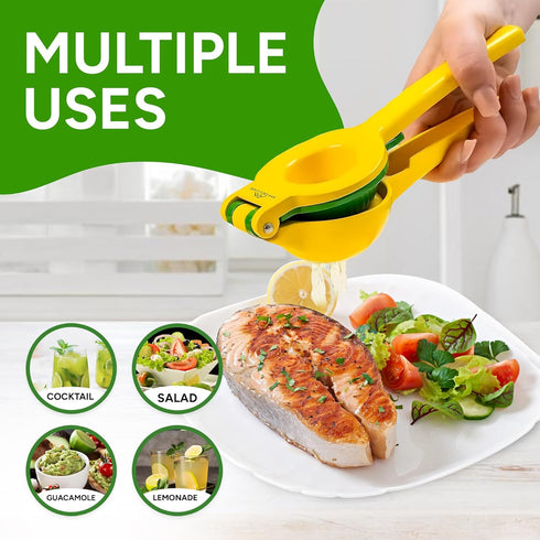 2-in-1 Lemon Squeezer – Effortless Max Juice Extraction, Lemon Lime Squeezer Juicer, Citrus Juicer Metal Handheld, Yellow/Green Squeezer for Lemon...