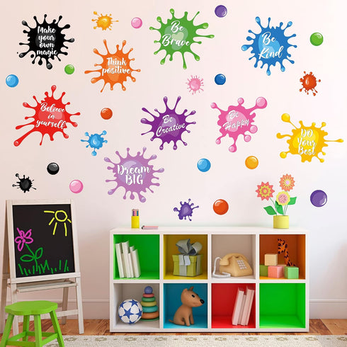 Colorful Inspirational Quotes Wall Decals Watercolor Paint Wall Decals Ink Splatter Splotches Wall Stickers Motivational Lettering Positive Saying...