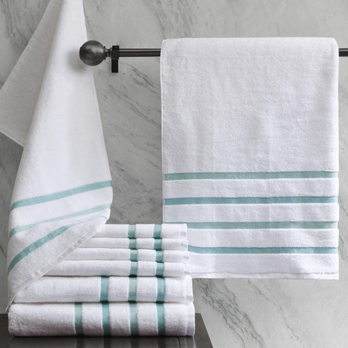 Comfort Spaces Cotton 8 Piece Bath Towel Set Striped Ultra Soft Hotel Quality Quick Dry Absorbent Bathroom Shower Hand Face Washcloths, Multi-Size...
