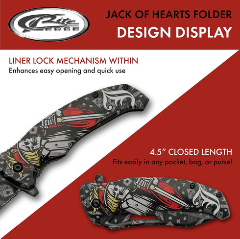SZCO Supplies 8.5” Jack Of Hearts Skull Liner Lock EDC Folding Knife With Pocket Clip...