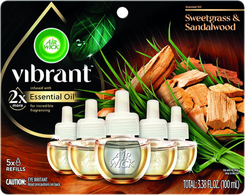 Air Wick Scented Oil - Vibrant Refill Sweetgrass & Sandalwood 5 ct....
