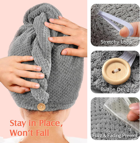 YFONG 2 Pack Microfiber Hair Towel Wrap for Women, Super Absorbent Quick Dry Hair Turban for All Hair Style Anti Frizz, Large Hair Drying Towel wi...