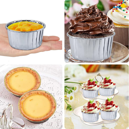 50 Pack Foil Cupcake Liners With Dome Lids,LNYZQUS 5.5 Oz Large Muffin Cups Cupcake Cups,Disposable Muffin Tins Foil Ramekins Pans Cupcake Wrapper...