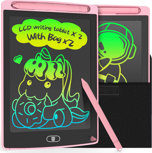 2 Pack LCD Writing Tablet 8.5inch with Bag - Colorful Screen Doodle Pad Drawing Board Learning Educational Toy - Gift for Kids 3-6 Years Old Girl ...