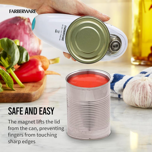 Farberware Compact Battery Operated Hands-Free Automatic Can Opener for any Size Can with Magnet to Safely Remove Lid, Seamless Opening Decreases ...