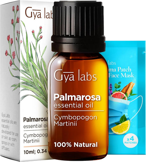 Gya Labs Palmarosa Essential Oil for Diffuser - 0.34 Fl Oz - 100% Pure Natural Palmarosa Oil for Skin, Aromatherapy, Massage, Candles Making - Swe...