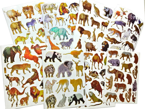 Wildlife Sticker Self-Adhesive Glitter Metallic Foil with Tiger Lion Deer Buffalo Zebra Camel Kangaroo Rhino Giraffe Boar Bear Wolf Crocodile Walr...