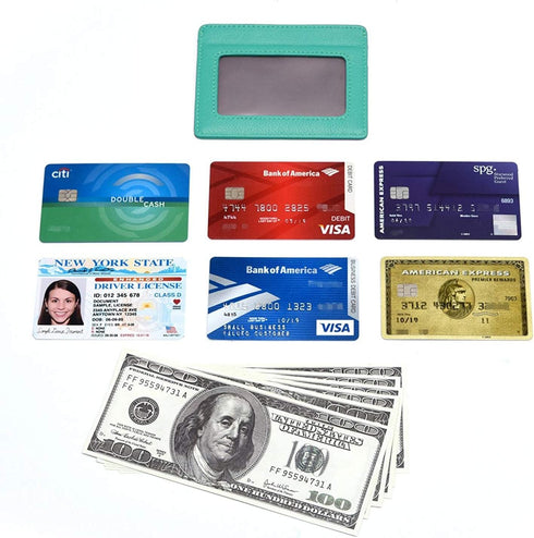 Unisex-Adult's Petite Credit Card Holder Leather Slim Minimalist Wallet, Light Blue with Id Window, Classic...