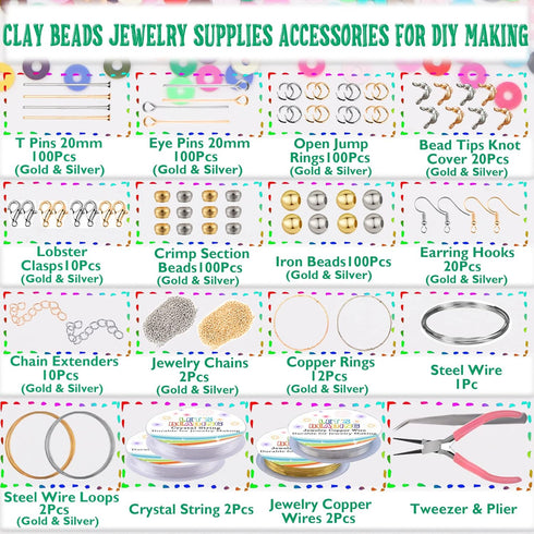LET'S BEADING Flat Round Clay Beads Kit with Pearl Beads Letter Beads Enamel Charms Fruit Beads Tassels Copper Wires Jewelry Findings for Bracelet...