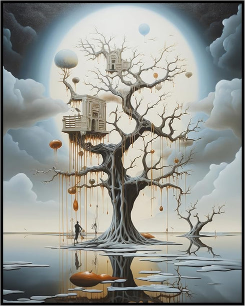 Posterizer 1 pcs-Alien Lake Massive Tree with Tree Houses-Abstract & Modern Art-Fantasy & Fiction Art-Gift for Art Lovers-Gift for movie lovers- U...