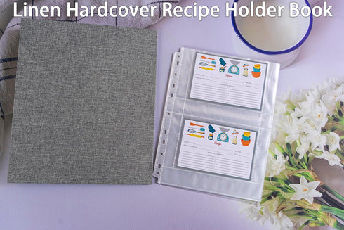 A4 3 Ring Binder Recipe Card Holder Book with 30 Pack 4x6 Inch Recipe Card Protector Pages, Linen Hardcover Organization Book for Recipe Cards?120...