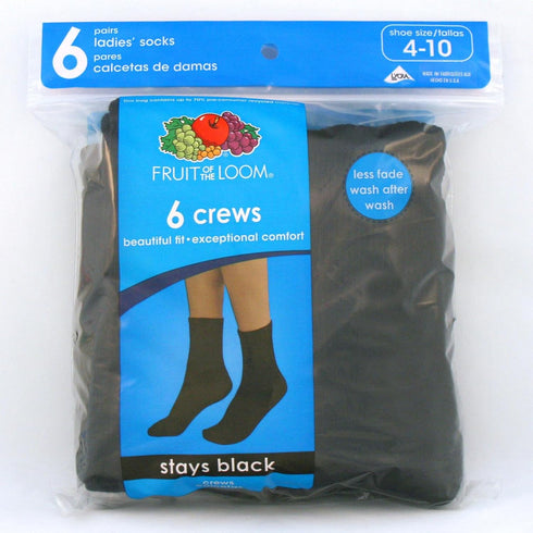 Fruit of the Loom Women's 6 Pack Core Crew Socks, White, Shoe Size: 8-12...