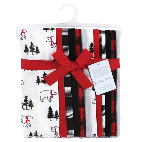 Hudson Baby Unisex Baby Cotton Flannel Burp Cloths Bundle, Buffalo Plaid Bear, One Size...
