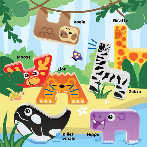 Montessori Puzzle N’ Stack Animals Toys, Kids Stacking Building Animal Blocks Toy for Toddler Preschool, Fun Educational Stacker Gifts for 12 18 2...