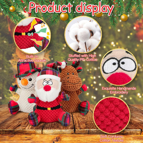 Rypet 3 Pack Dog Christmas Toys Pet Stuffed Plush Toys Interactive Durable Dogs Chew Toys for Medium Small Dogs...