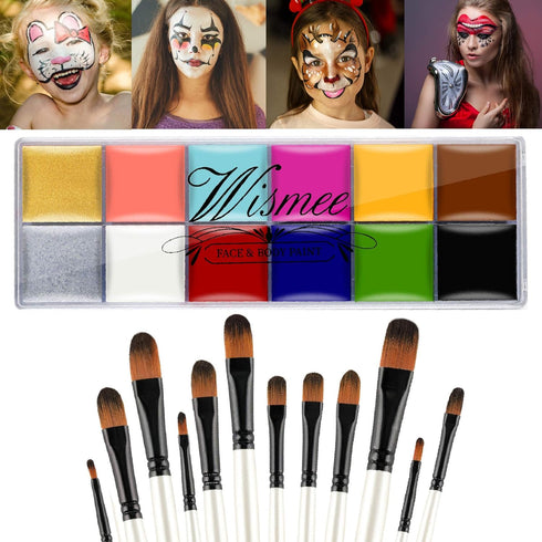 Face Paint Makeup Palette Face Body Paint Set 12 Colors Christmas Halloween Face Paint Kit Sfx Makeup palette Cosplay Makeup Kit with 12 Brushes (...