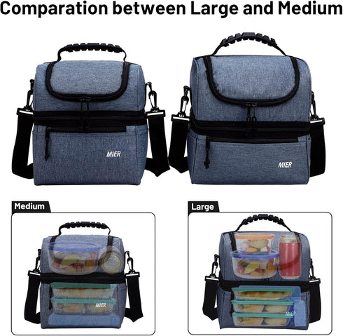 MIER 2 Compartment Lunch Bag for Men Women, Leakproof Insulated Cooler Bag for Work, Bluesteel, Medium...
