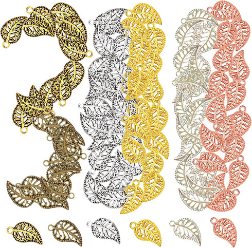 300PCS Leaf Charms Beads For Jewelry Making,Wholesale Bulk Nature Leaf Pendants Craft Supplies For DIY Bracelet Necklace Earring Keychain Headpiec...