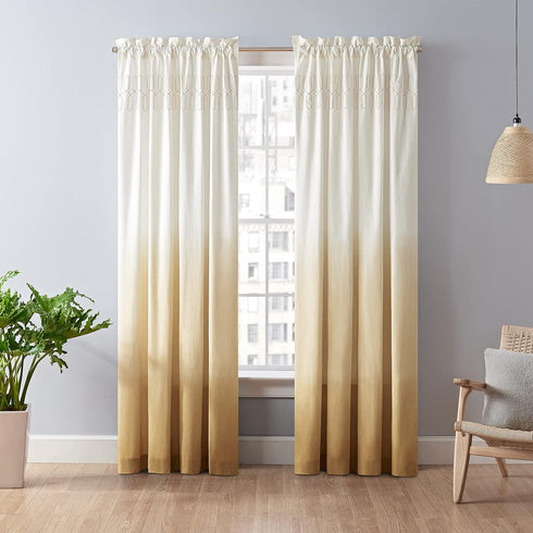 VUE Arashi Modern Boho Decorative Ombre Rod Pocket Window Curtain for Living Room (1 Panel), 52 in x 95 in, Gold...