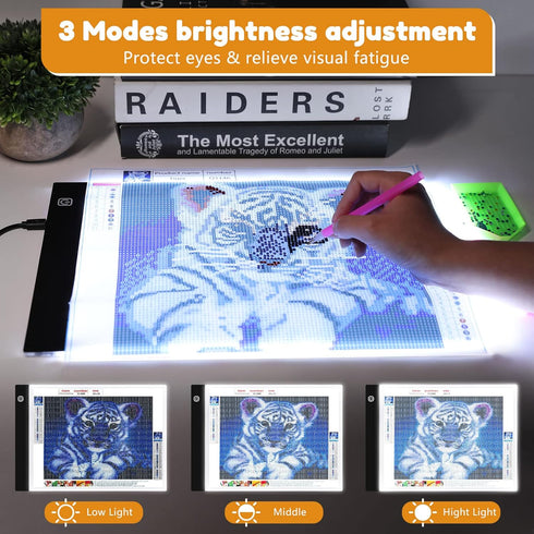 Guiseapue A4 Light Board for Diamond Art, Light Table Tracing Light Box, Ultra-Thin Light Pad for Painting, Drawing, Tattoo, Weeding Vinyl, Sketch...