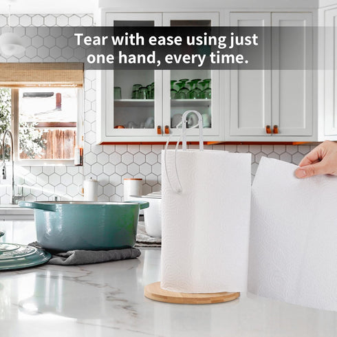 Wood Paper Towel Holder with Fixer, Paper Towel Holder Countertop, Kitchen Towel Holder Free-Standing with Fixed or Non-Slip Wooden Base-White...